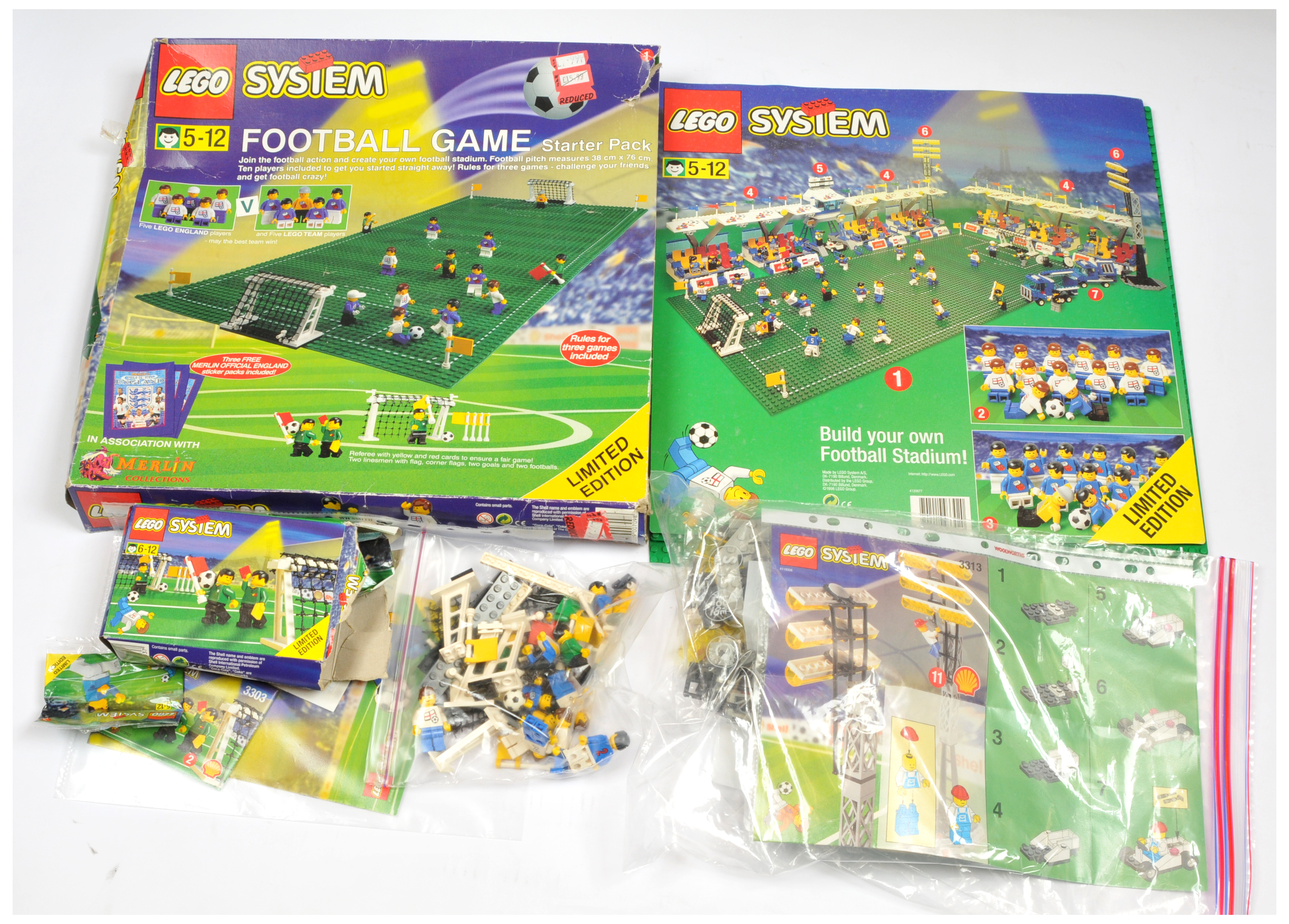 Lego & Merlin Football group (1) Football Game Starter pack with Fair box (2) 3313 Floodlights - ...