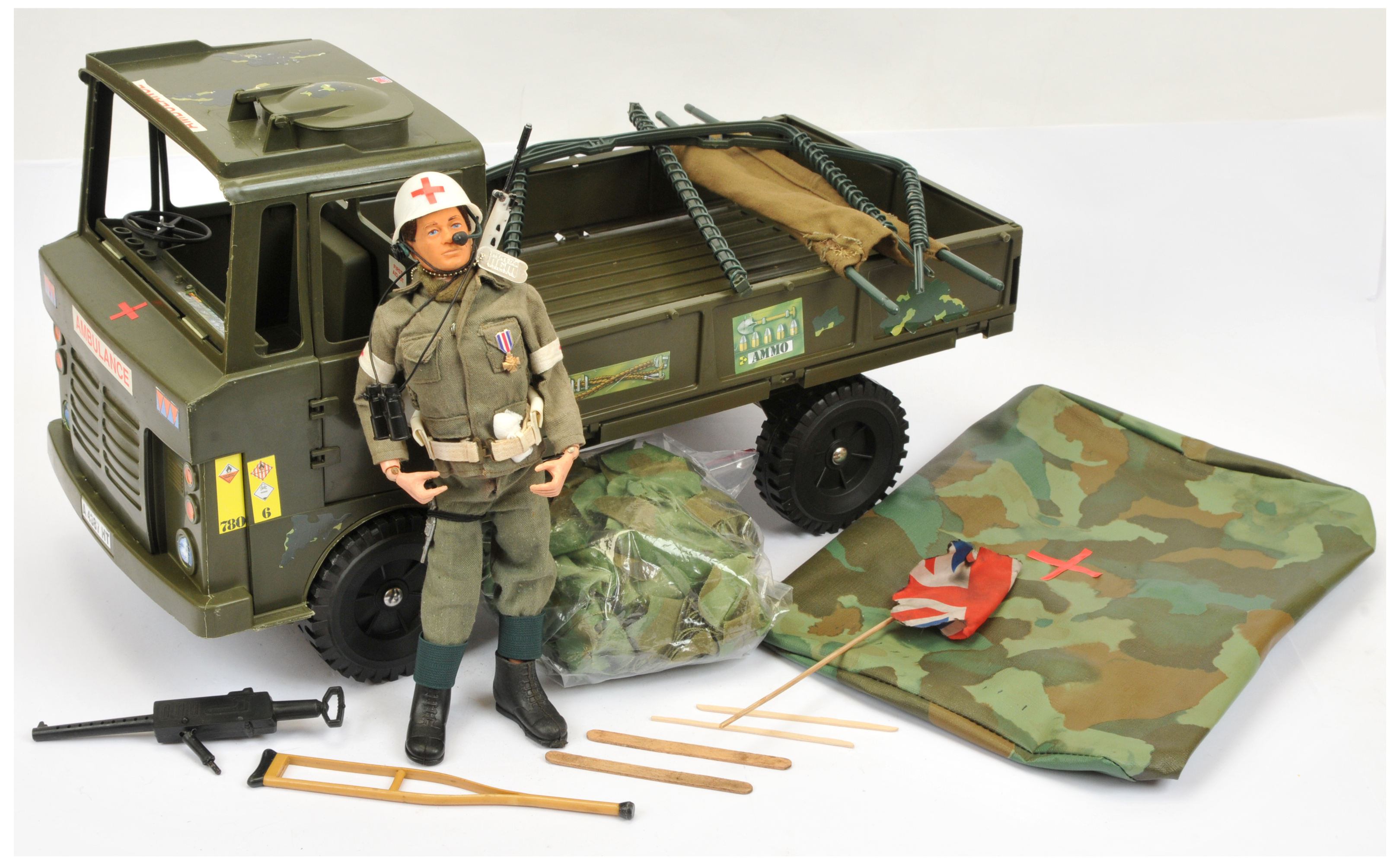 Action Man Vintage pair includes (1) loose Palitoy flock head figure dressed as Medic - not check...