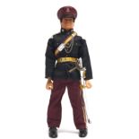 Palitoy Vintage Action Man Royal Hussar, dark flock hair, blue pants, eagle-eyes, gripping hands,...