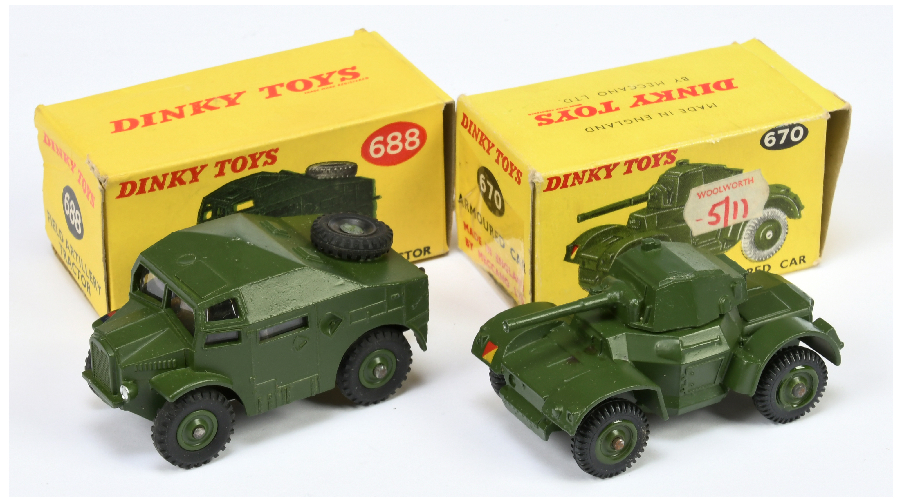 Dinky pair of military cars to include (1) No.688 Field Artillery Tractor