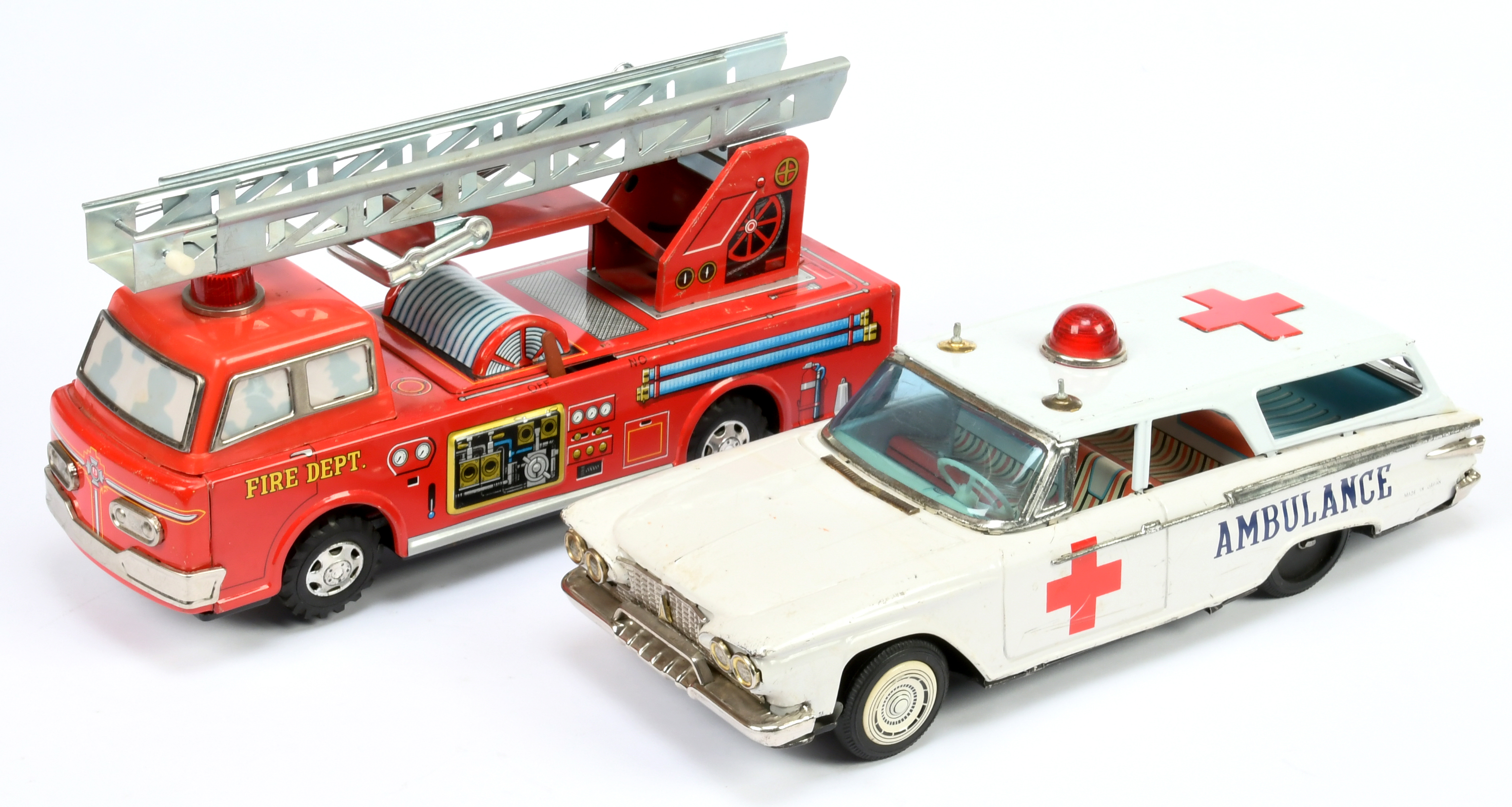 Japanese tinplate emergency vehicles x 2