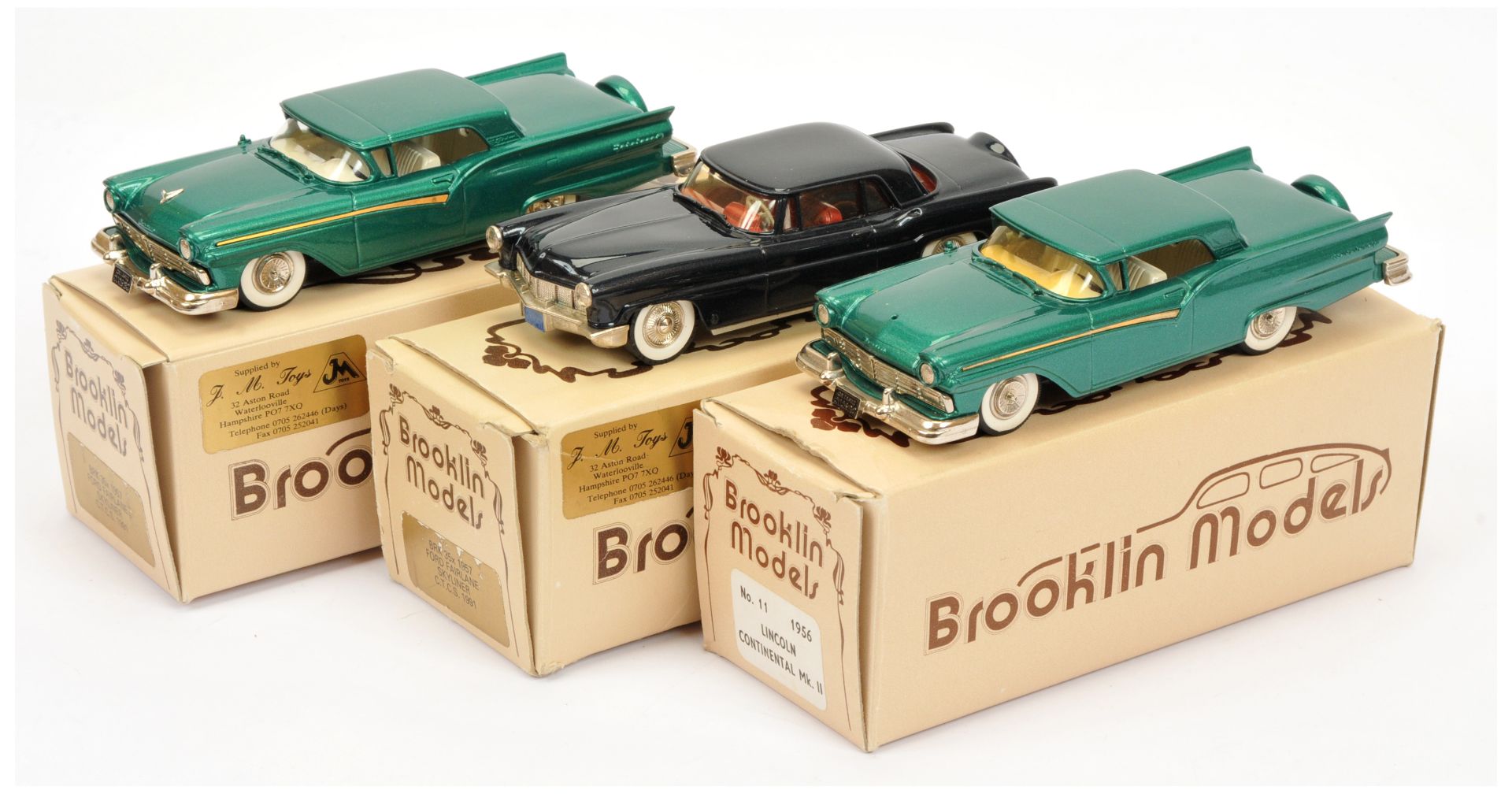 Brooklin Models group of BRK35X Ford Fairlane Skyliner 1957 & No.11 Lincoln continental MK II