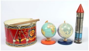 Tinplate drum, globes & other