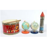 Tinplate drum, globes & other