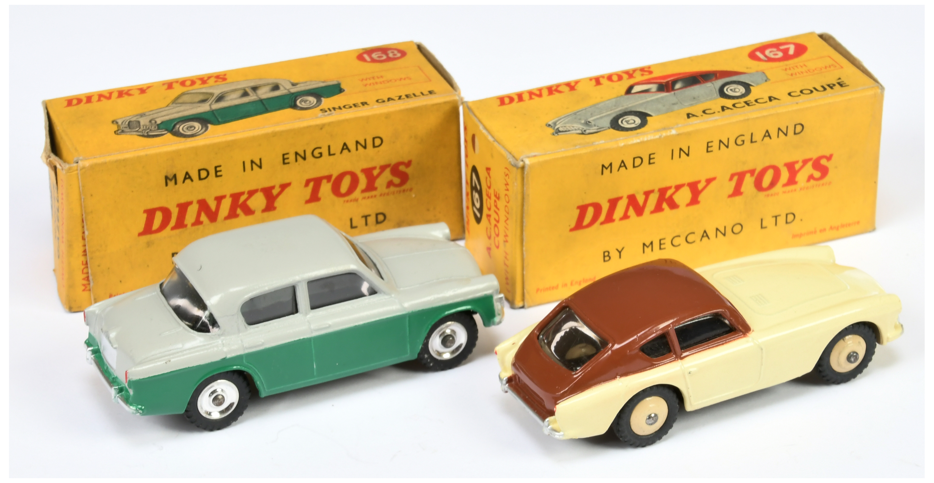 Dinky No.167 A.C. Aceca Coupe with windows & 168 Singer Gazelle with windows - Image 2 of 2