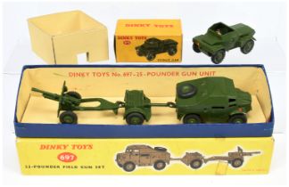 Dinky military 697 Field Gun Set including Quad Tractor, Ammunition Trailer and Field Gun