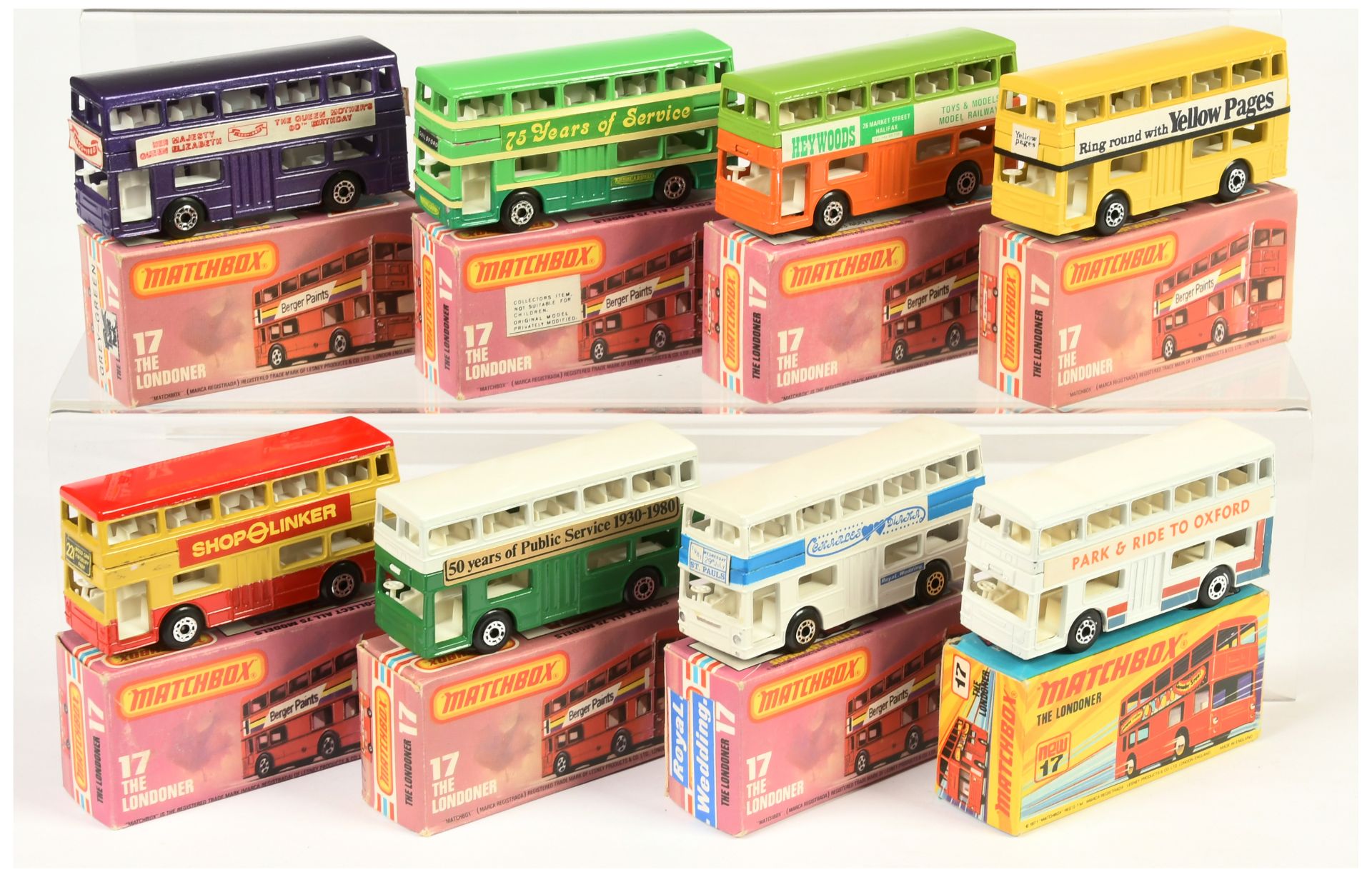 Matchbox Superfast group of 17b Daimler Fleetline Londoner buses - 