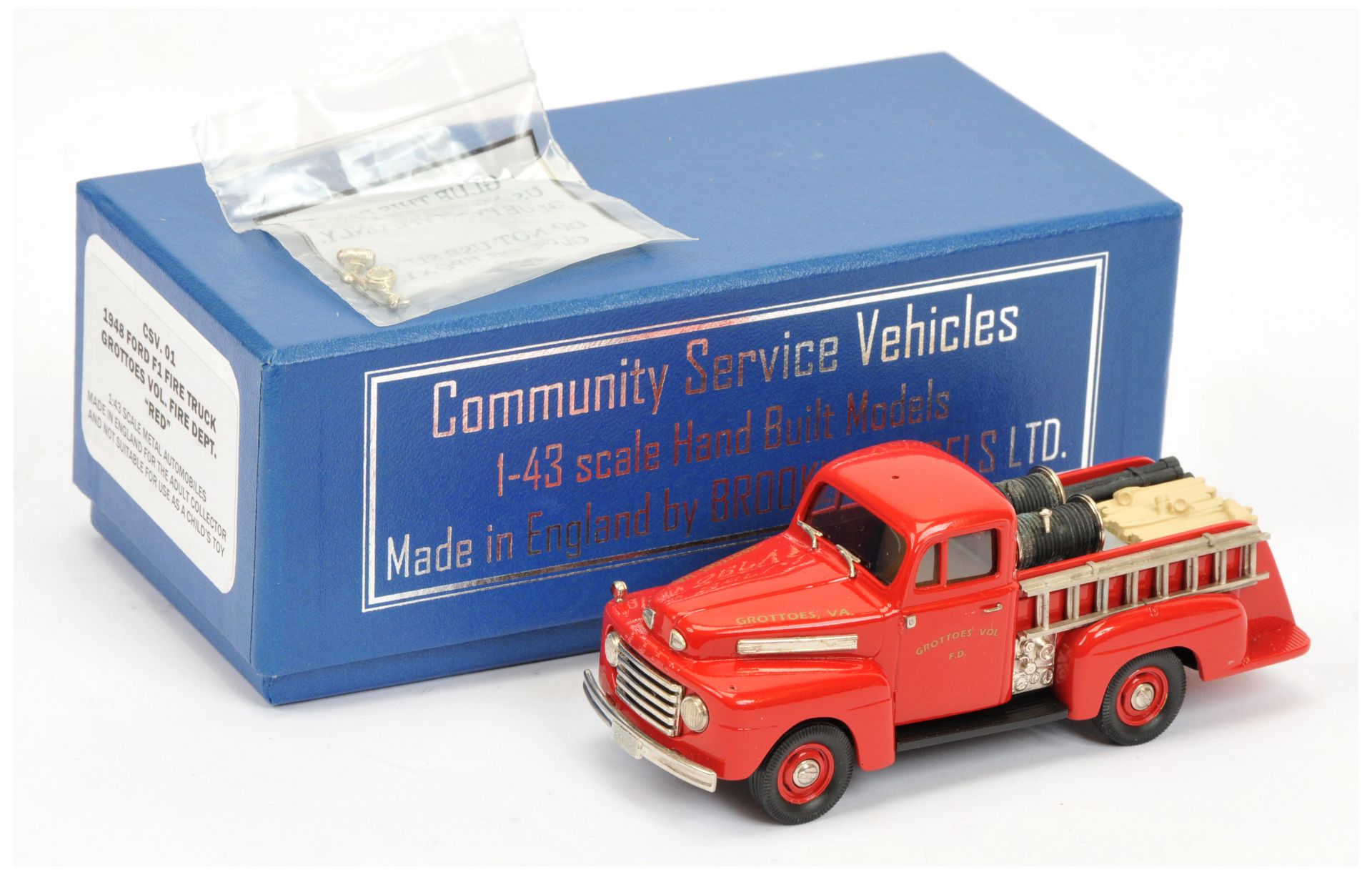 Brooklin Models 1/43rd scale CSV 01 1948 Ford F1 Fire Truck Grottoes Vol Fire Dept 