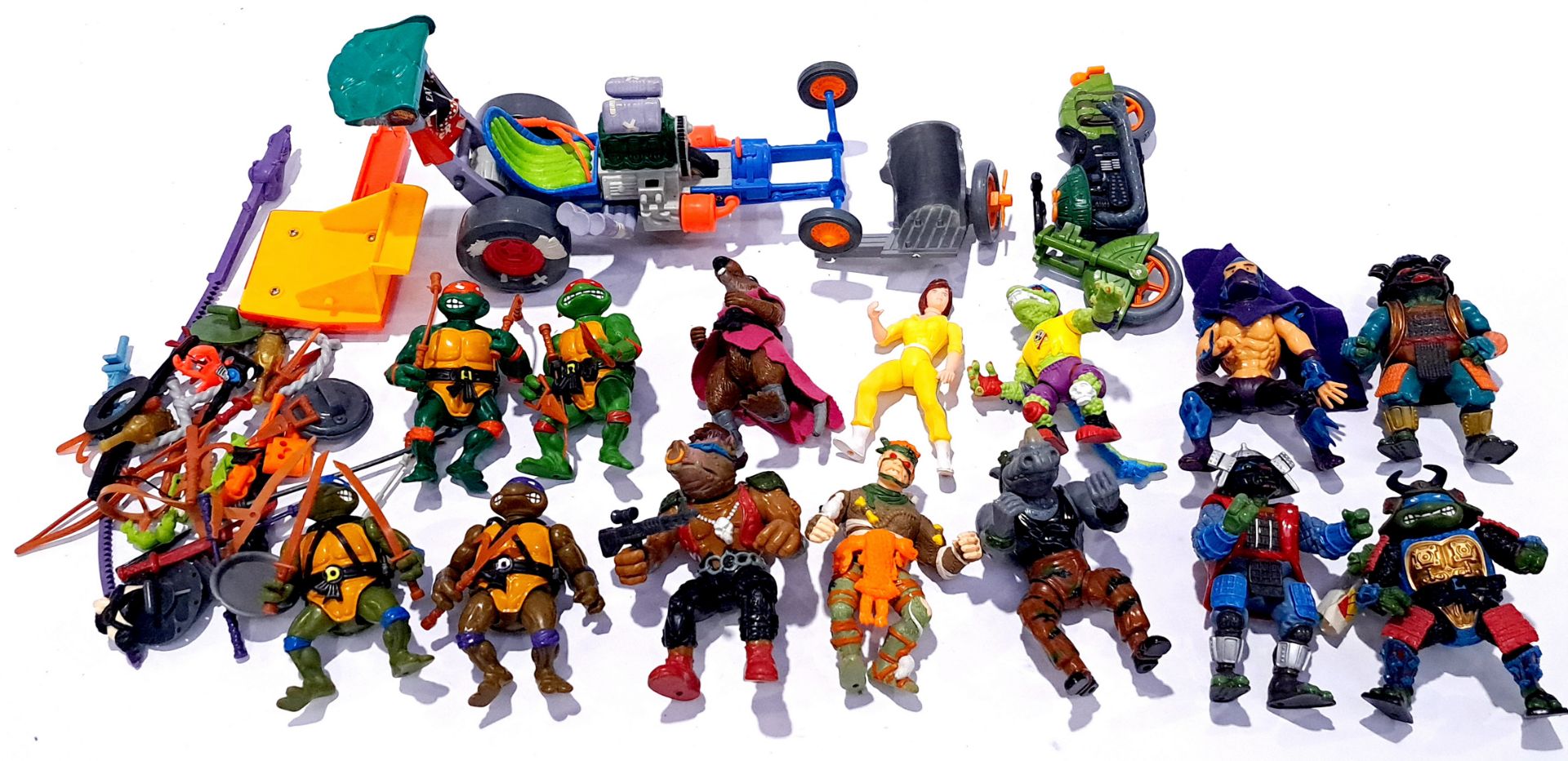 Teenage Mutant Ninja Turtles, a mixed group of Toy figures and accessories/vehicles. Conditions g...