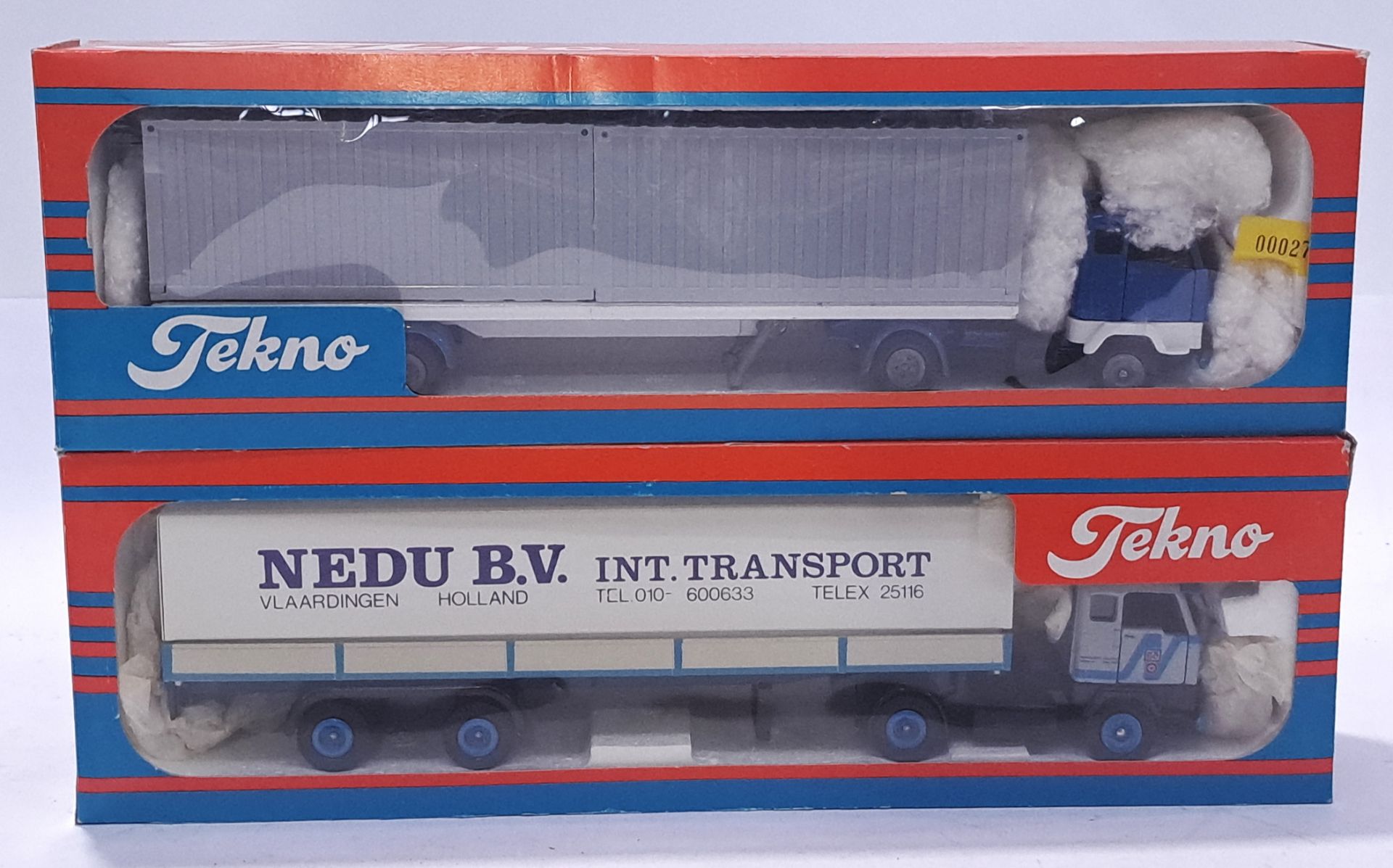 Tekno a pair of 1/50 scale trucks. Conditions generally appear Near Mint in generally Good boxes....