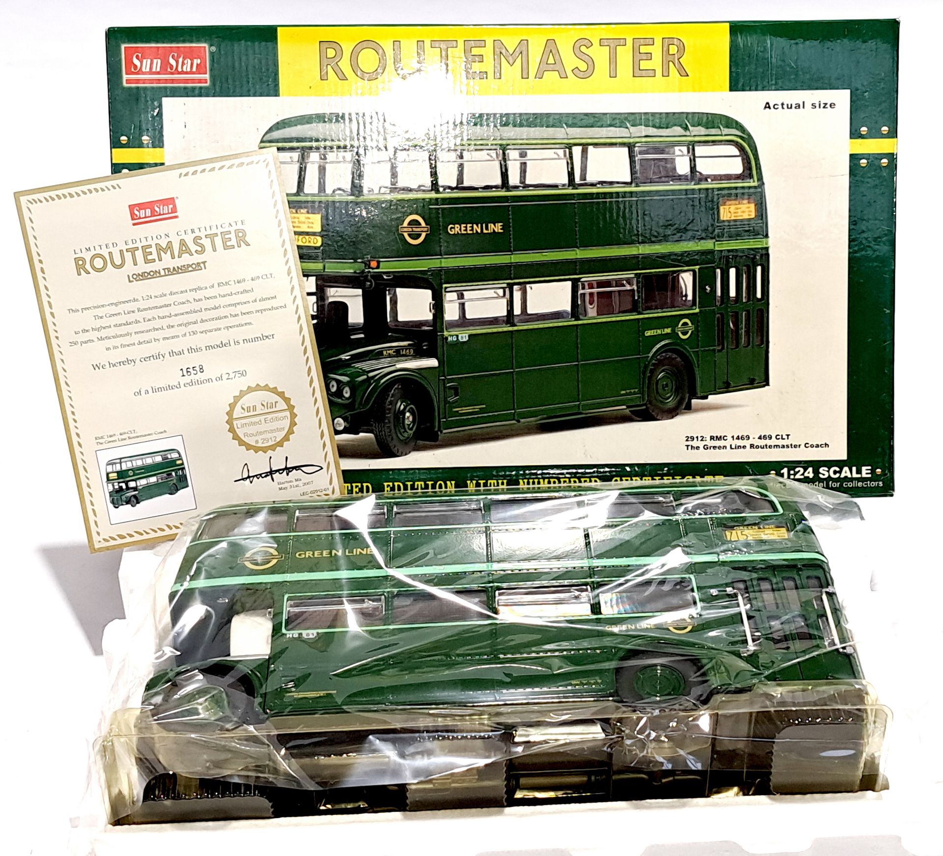 Sun Star, a boxed 1:24 Scale 2912 RMC 1469-469 The Green Line Routemaster Coach