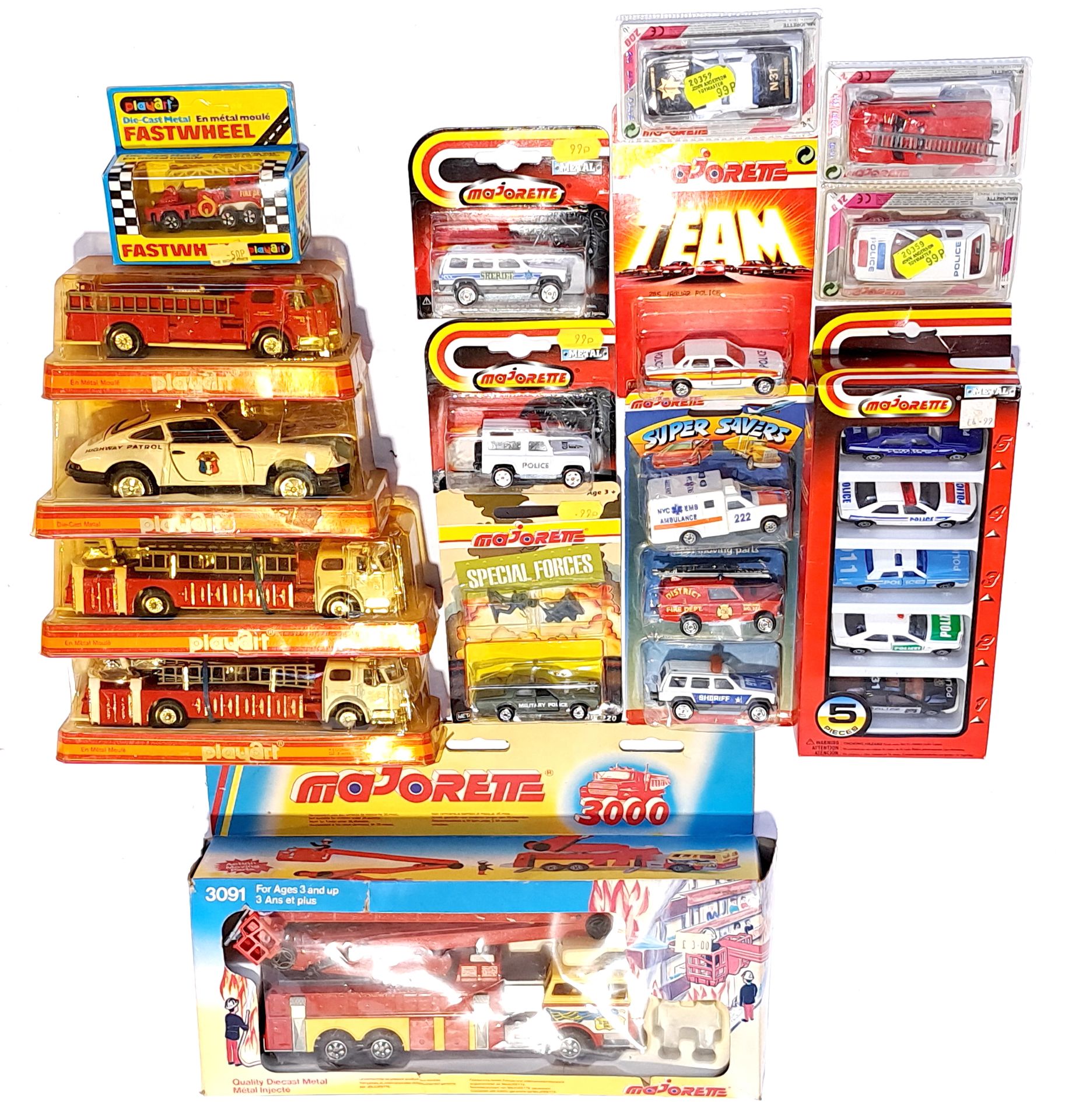 Playart & Majorette, a boxed & carded Emergency vehicle group