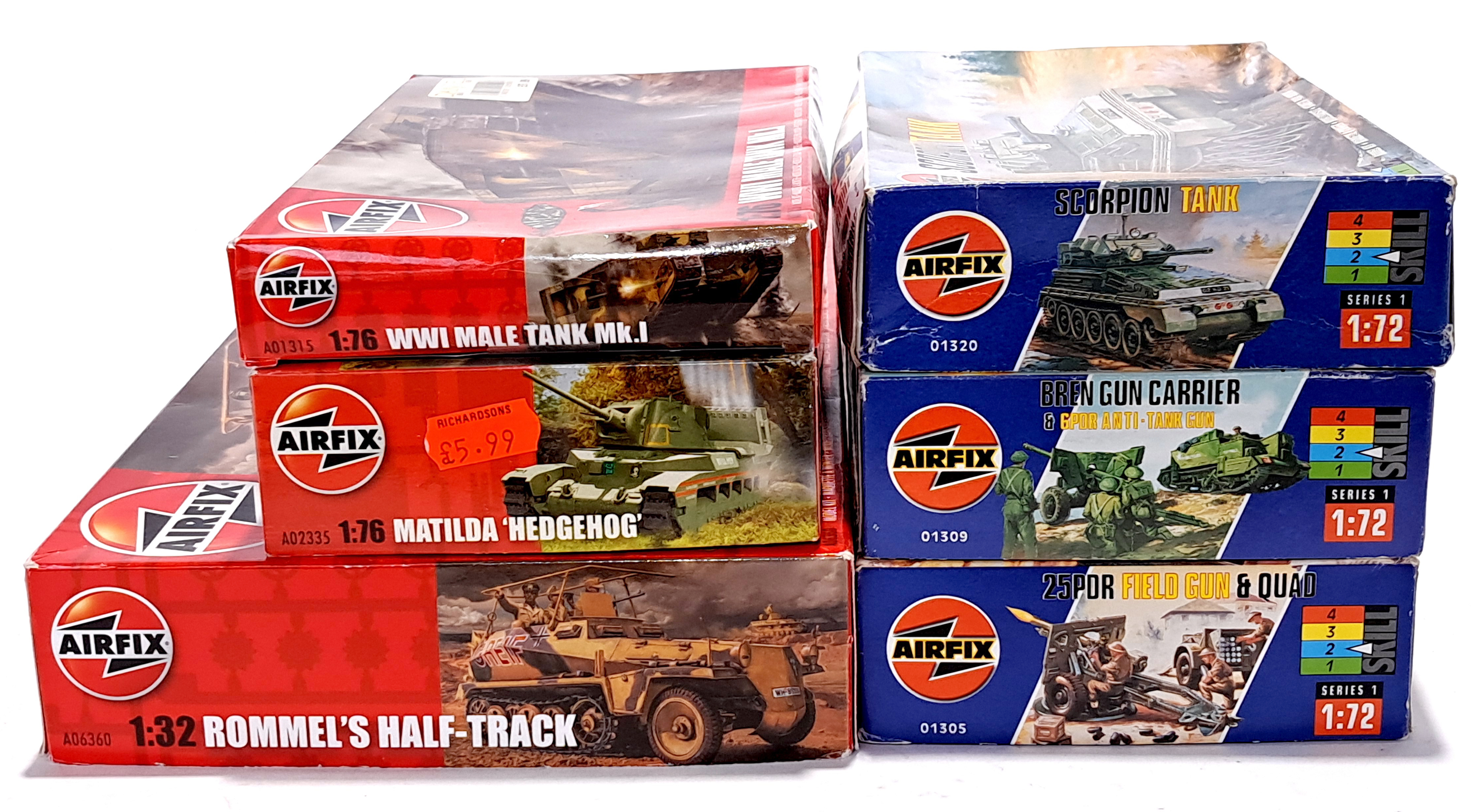 Airfix, a boxed military related mixed scale unmade plastic model kits