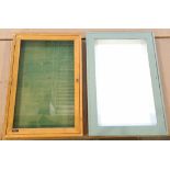 Wood & glass wall mountable cabinet pair.