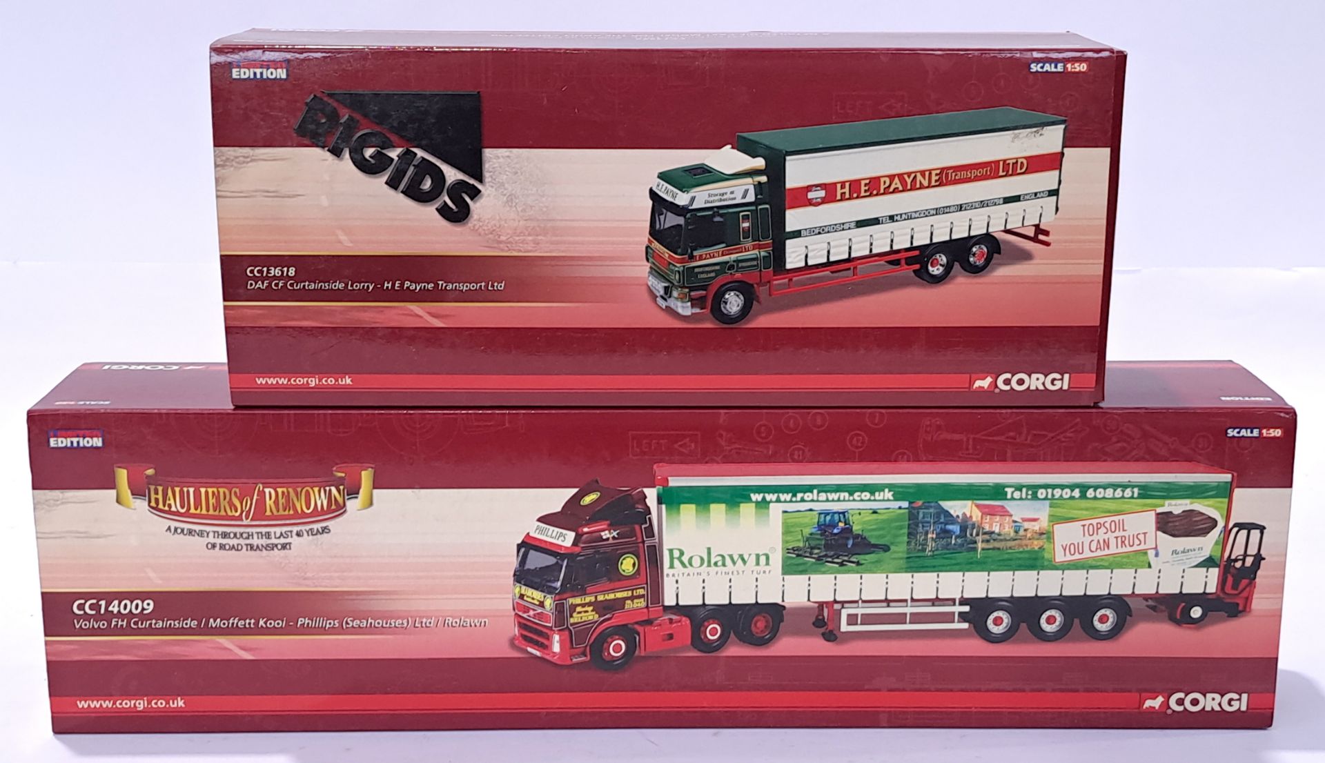 Corgi a boxed pair of 1:50 Scale Trucks (Hauliers of Renown). Unchecked for completeness. Conditi...