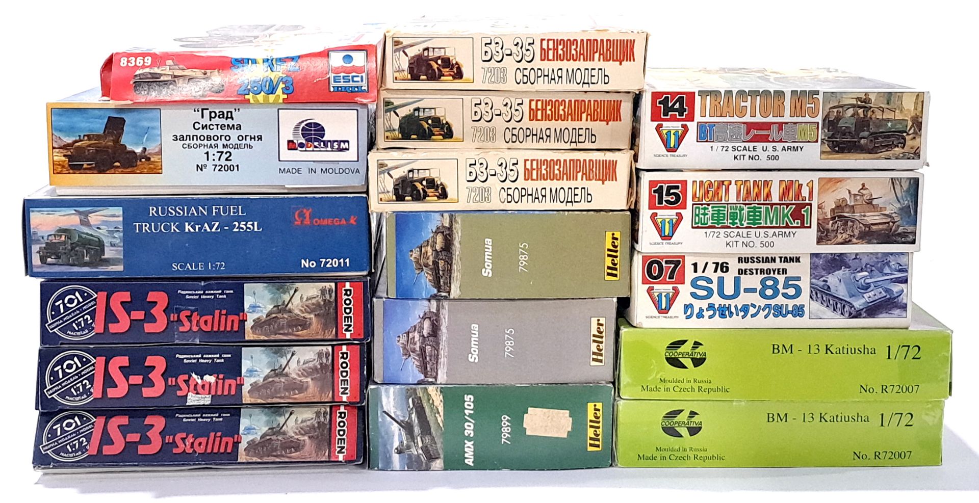 ESCI, Heller and similar, a mixed boxed group of 1/72 and similar scale Tanks and Trucks. Not che...