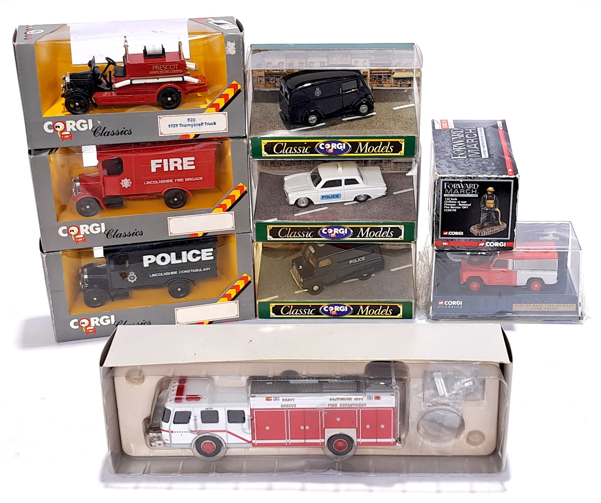 Corgi, a mostly boxed Emergency Services vehicle group