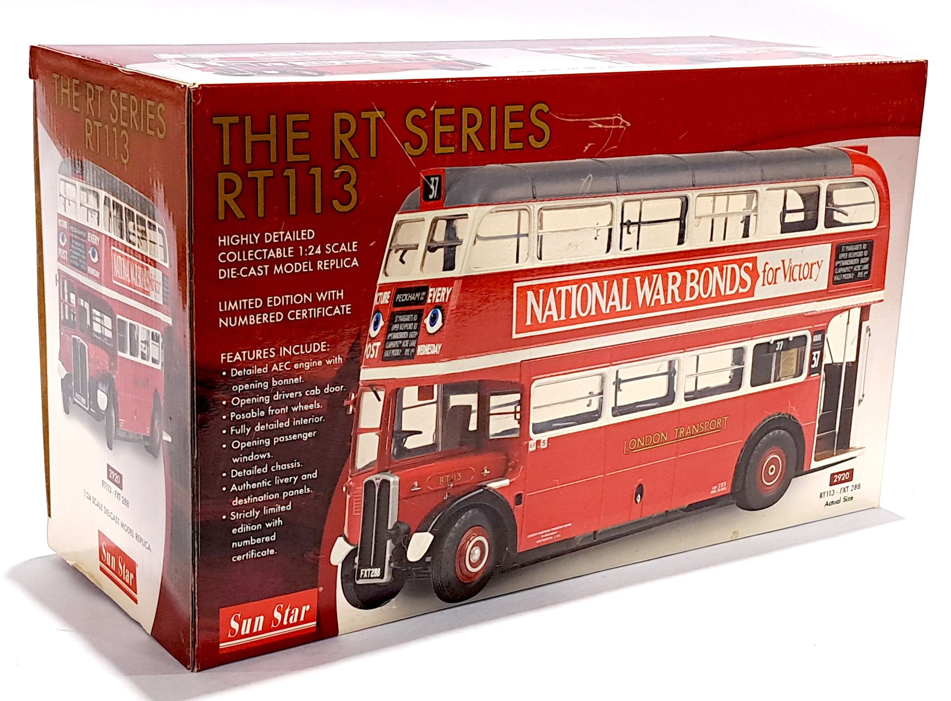 Sun Star a boxed 1:24 scale The RT Series 2920 RT113 - FXT 288 London Transport "National War Bon...