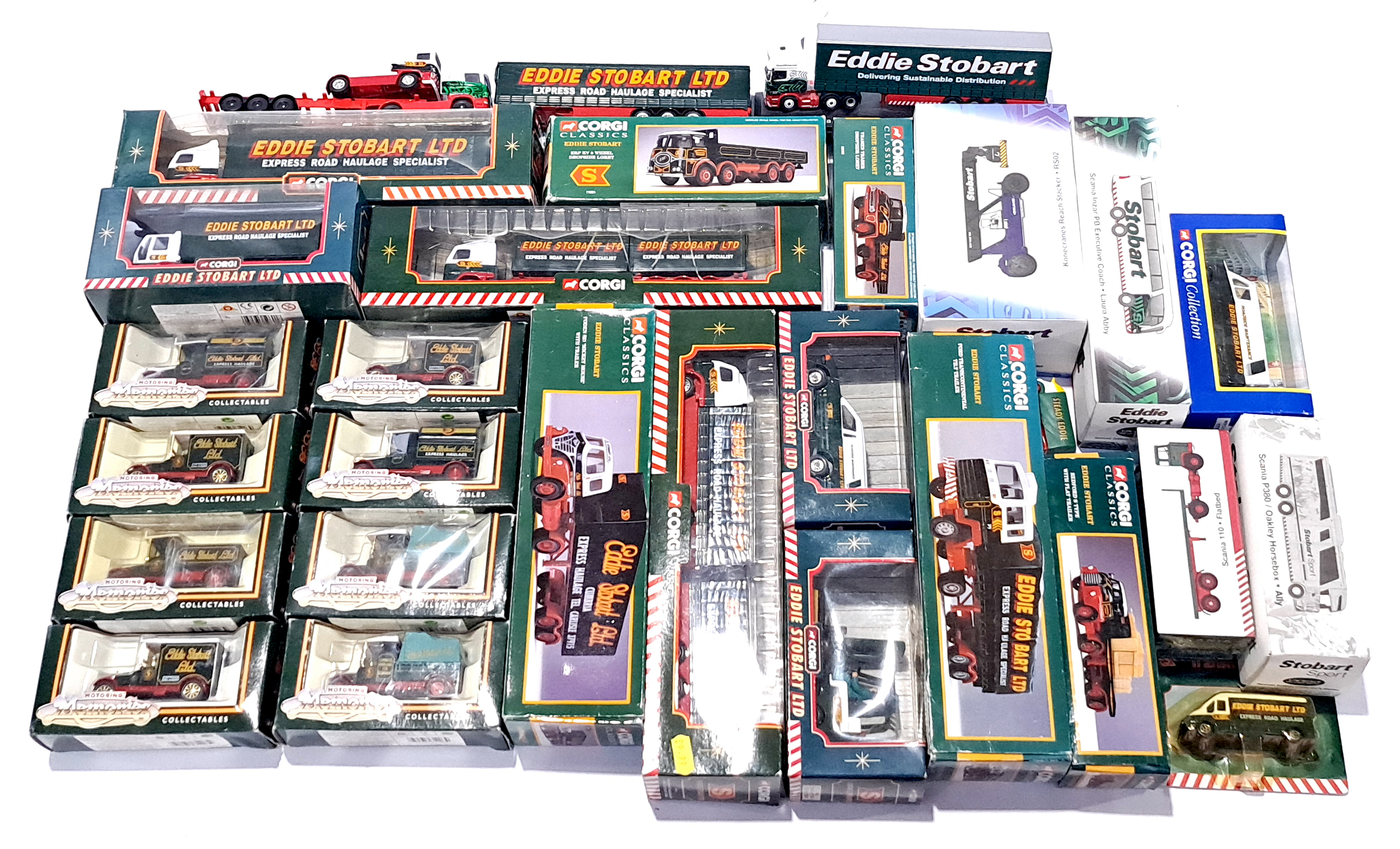 Corgi and similar, a mainly boxed group of "Eddie Stobart" Vehicles. Conditions appears to be Exc...