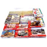 Airfix, Tamiya and similar, a mixed boxed group of scale Military vehicles and others.. Not check...