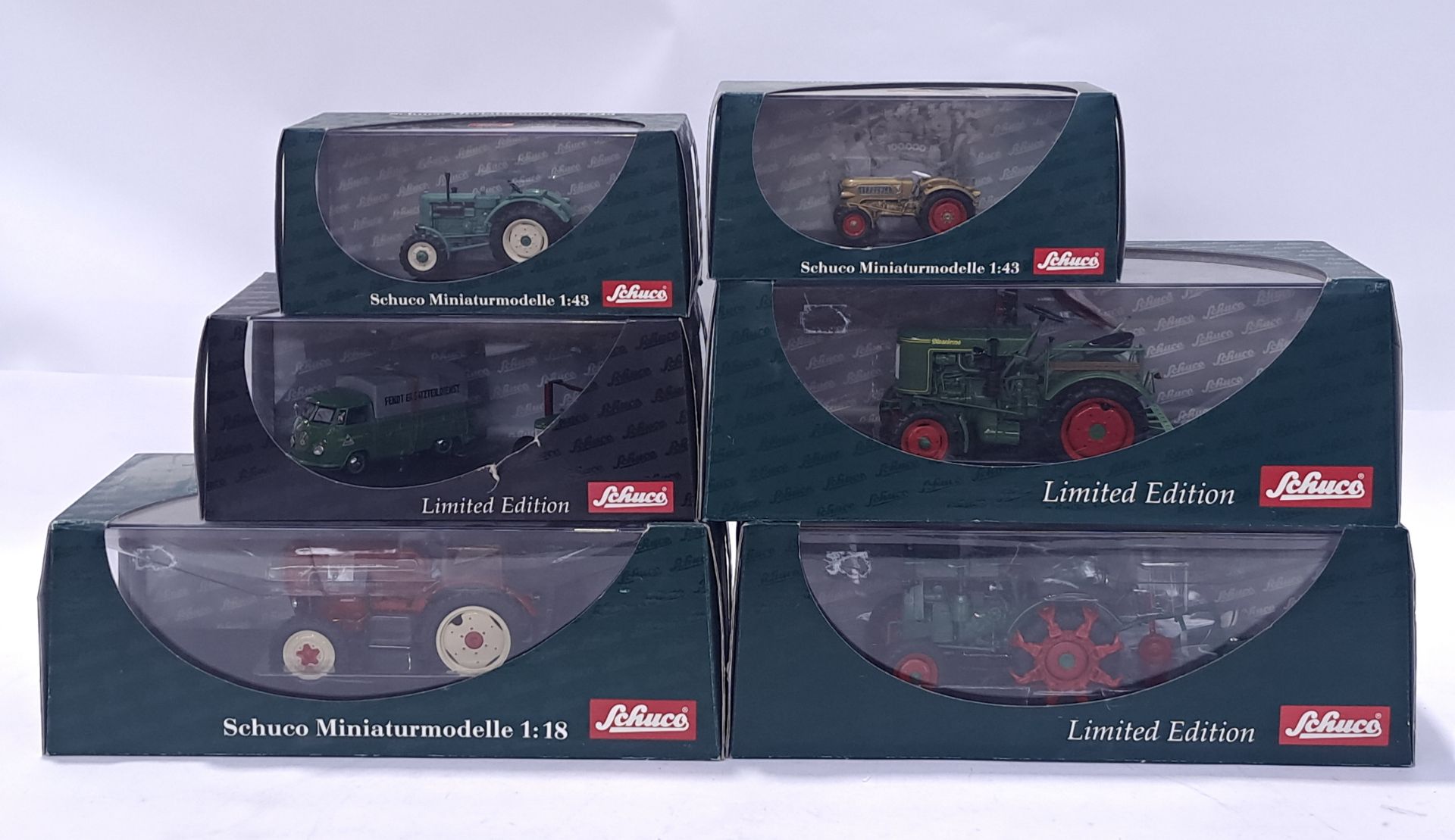 Schuco a mixed boxed farming group (1/43 & 1/18 scale) Vehicles. Conditions generally appear Near...