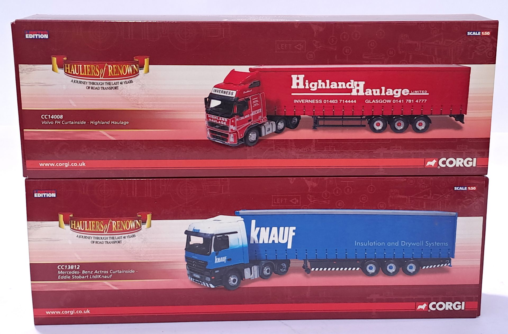 Corgi a boxed pair of 1:50 Scale Trucks (Hauliers of Renown). Unchecked for completeness. Conditi...