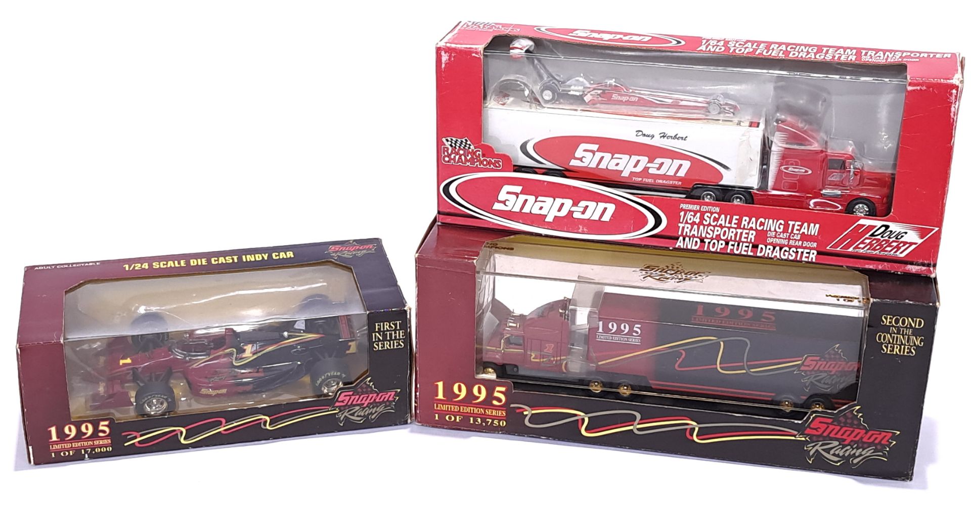 Racing Champions & similar, a boxed Snap-On related vehicle group