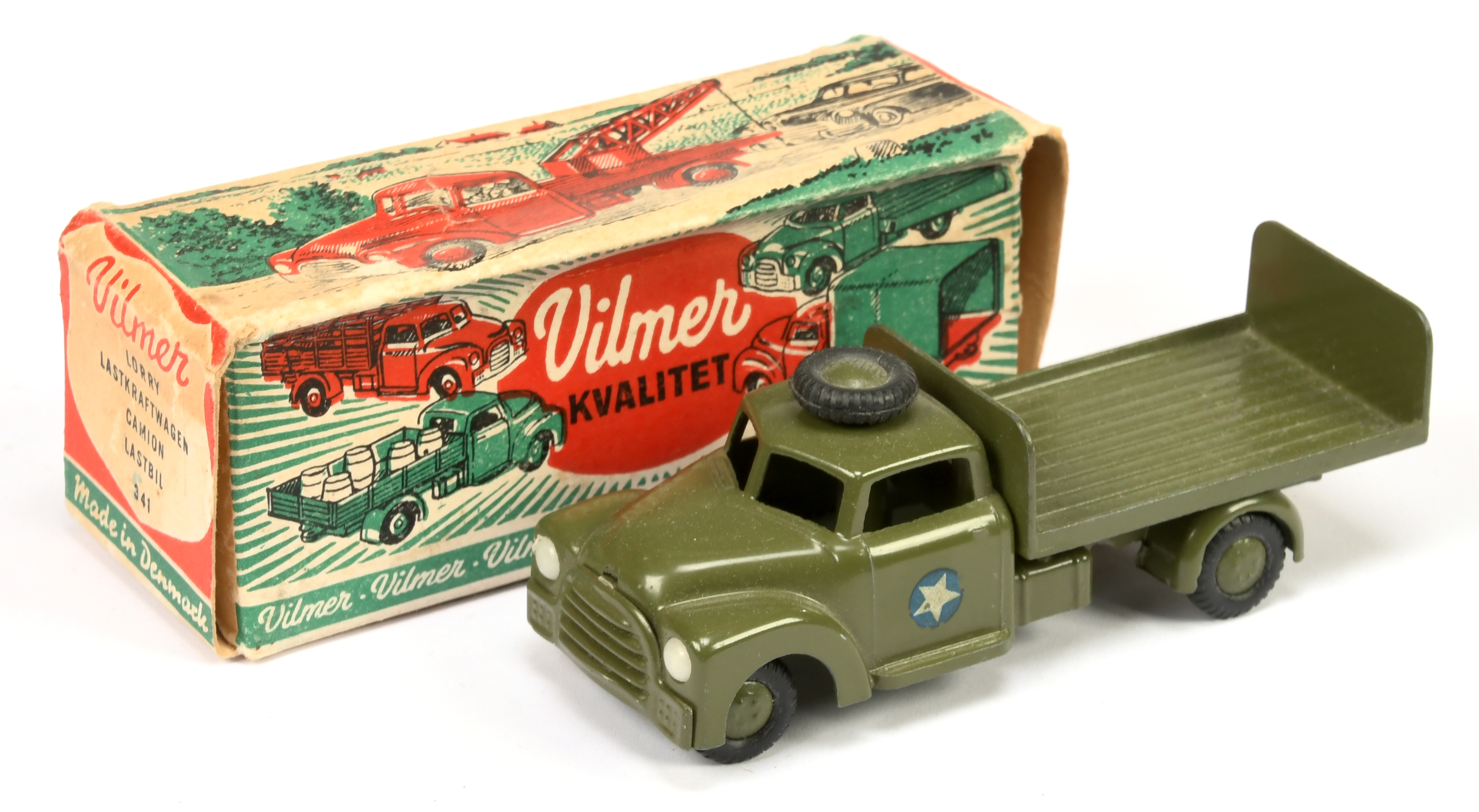 Vilmer  military 341 flat bed  truck with tailboard and spare wheel on roof