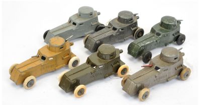 Tootsietoy group of 6 Armoured cars   - to include grey including hubs with white tyres