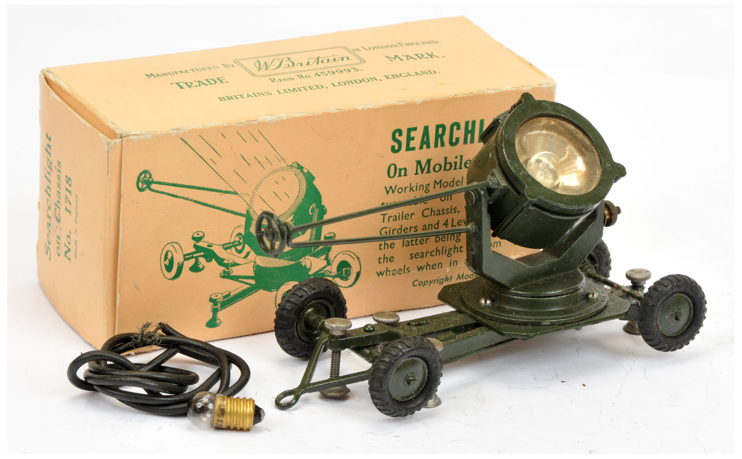 Britains 1718 Searchlight on mobile chassis - dark military green including hubs