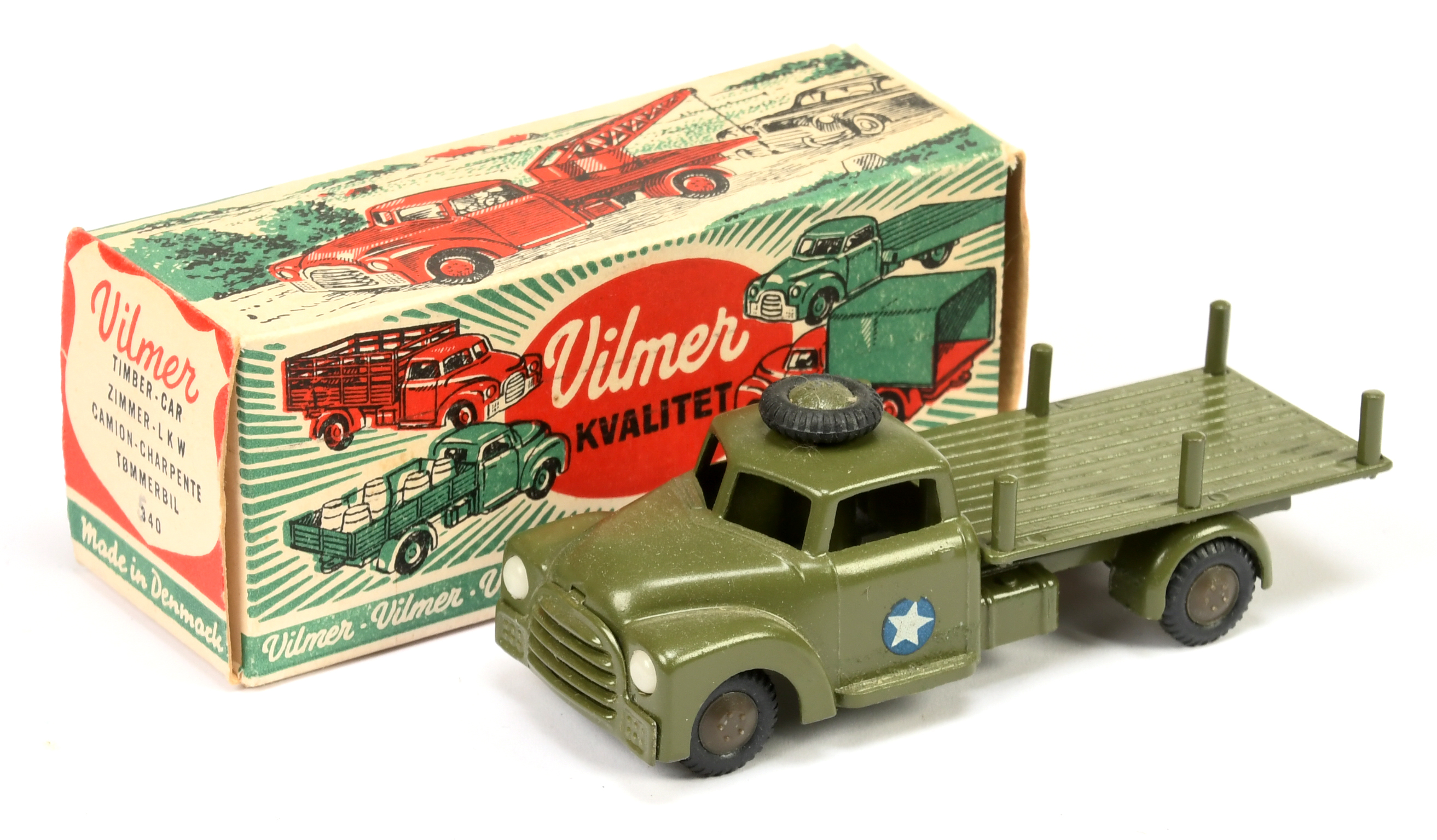 Vilmer  military 34 flat bed  with posts and spare wheel on roof 