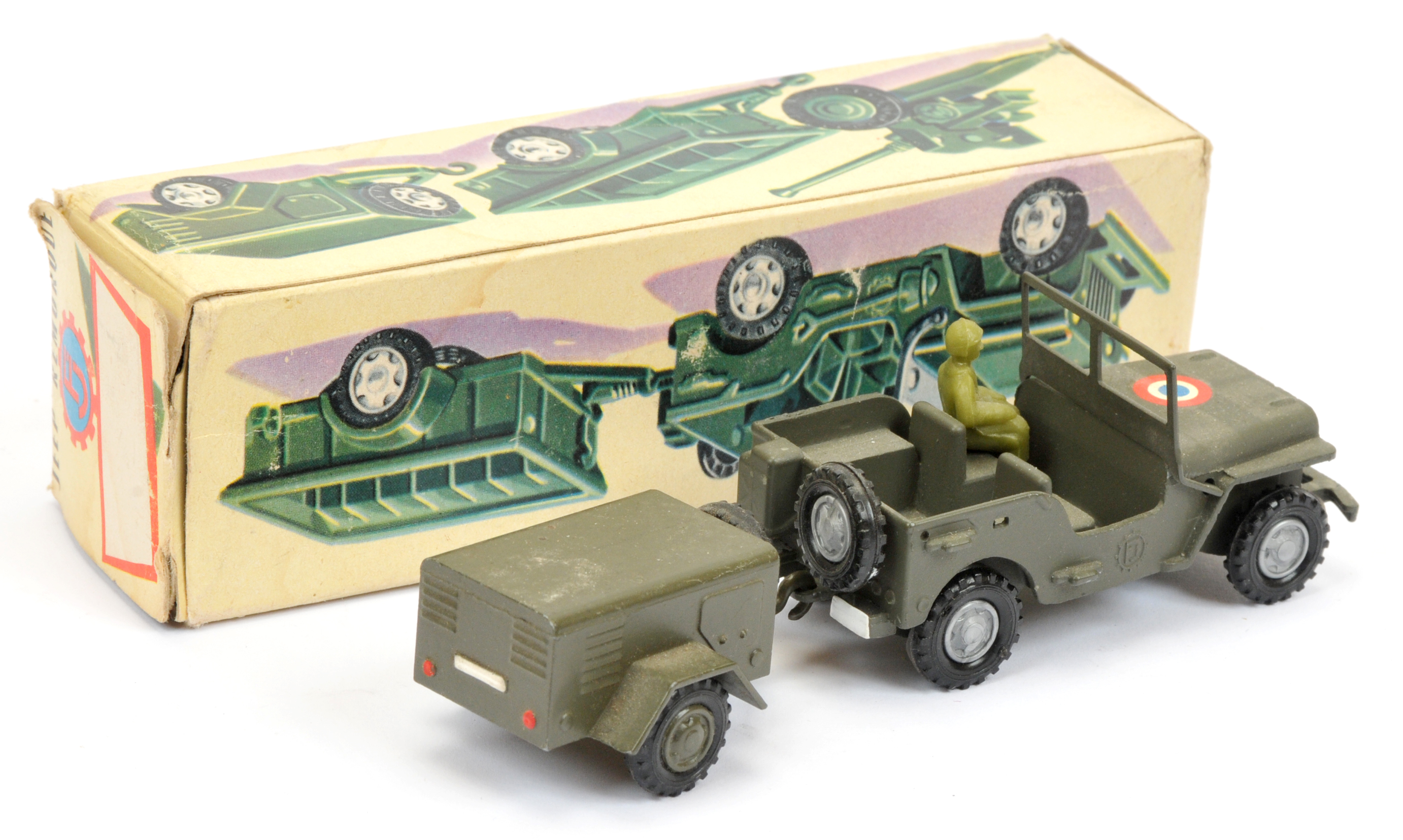 Fj Military Jeep and trailer set  - Jeep - drab green including hubs with, roundel on bonnet, fig... - Image 2 of 2