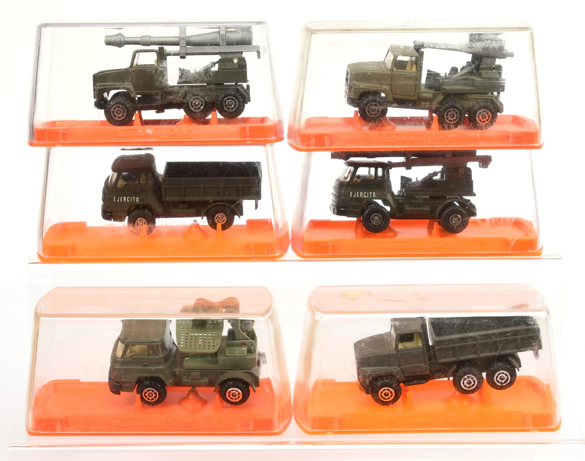 Guiloy Military group of 6 to include - open back truck, Rocket launcher