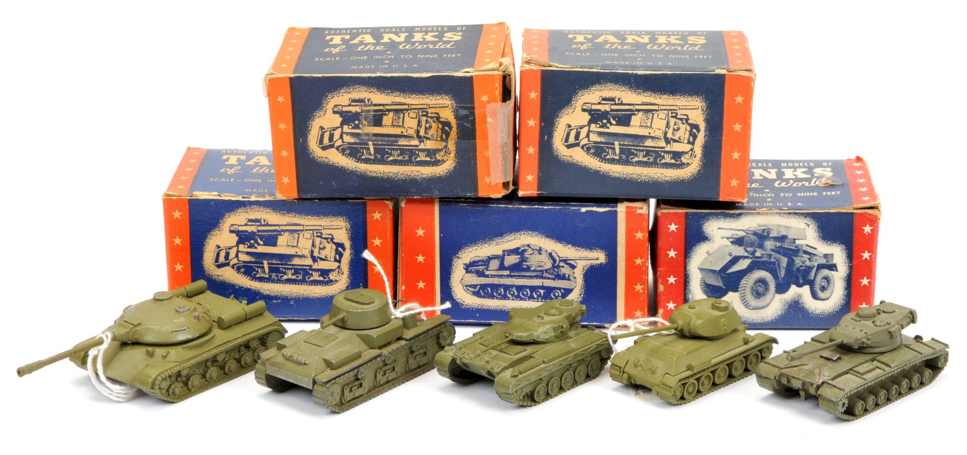 Authenticast diecast Military vehicles. group of 5 - (1) Stalin tank, (2) Landing tank