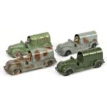 Tootsietoy group of 4 supply trucks  - (1) Camouflage grey/brown, black hubs with white tyres 