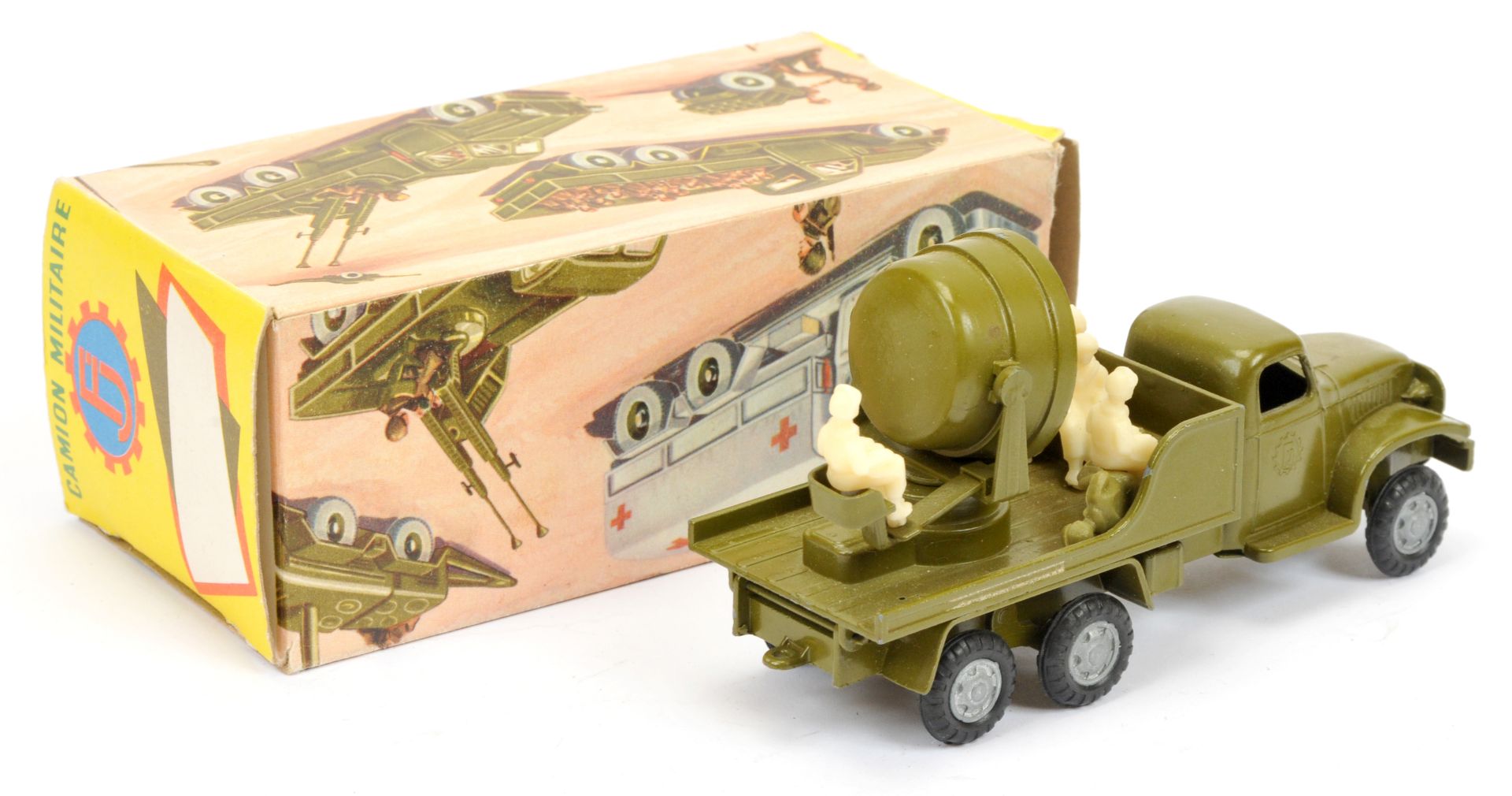 FJ military  GMC truck with searchlight  -olive green,  with plastic figures - Image 2 of 2
