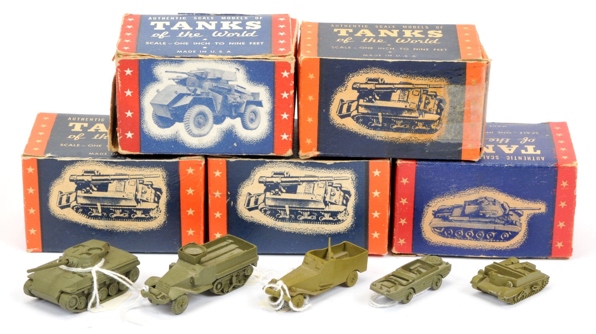 Authenticast diecast Military vehicles. group of 5 - (1) scout car (2) Amphibian (3)Us 76mm gun