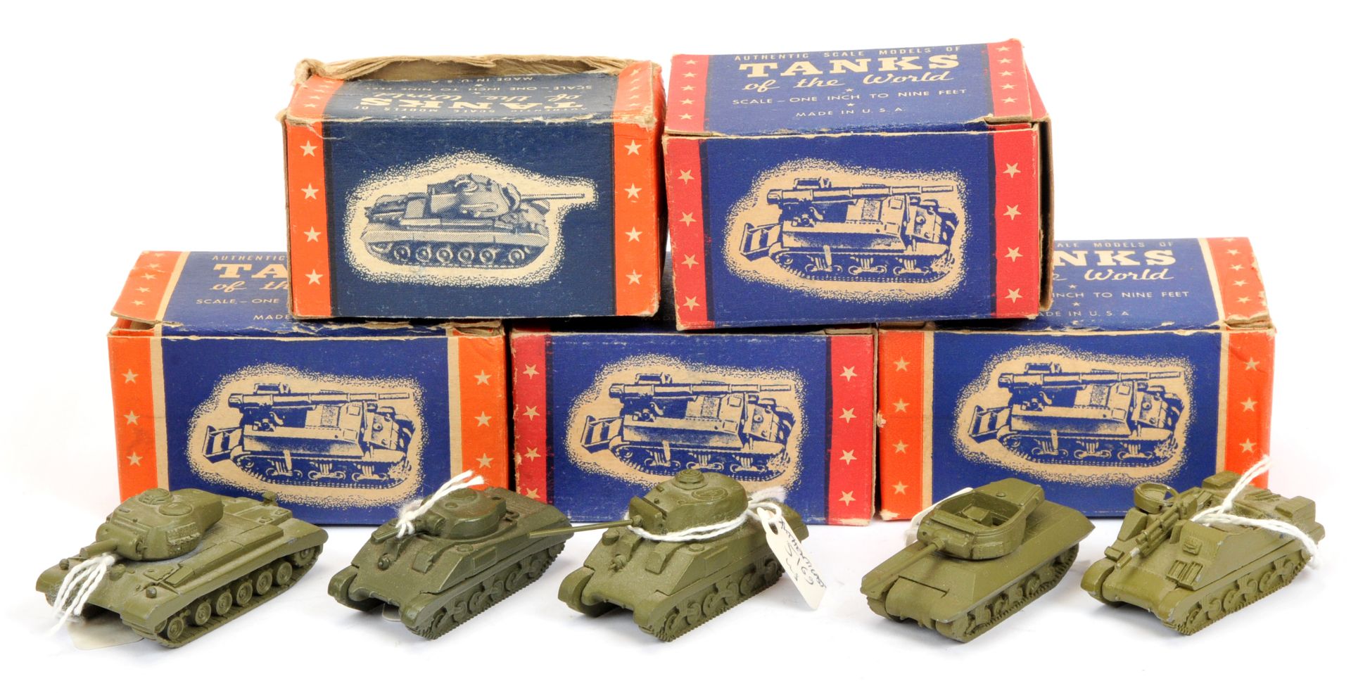 Authenticast diecast Military vehicles. group of 5 - (1) British tank MK2 (2) US Airborne tank (3...