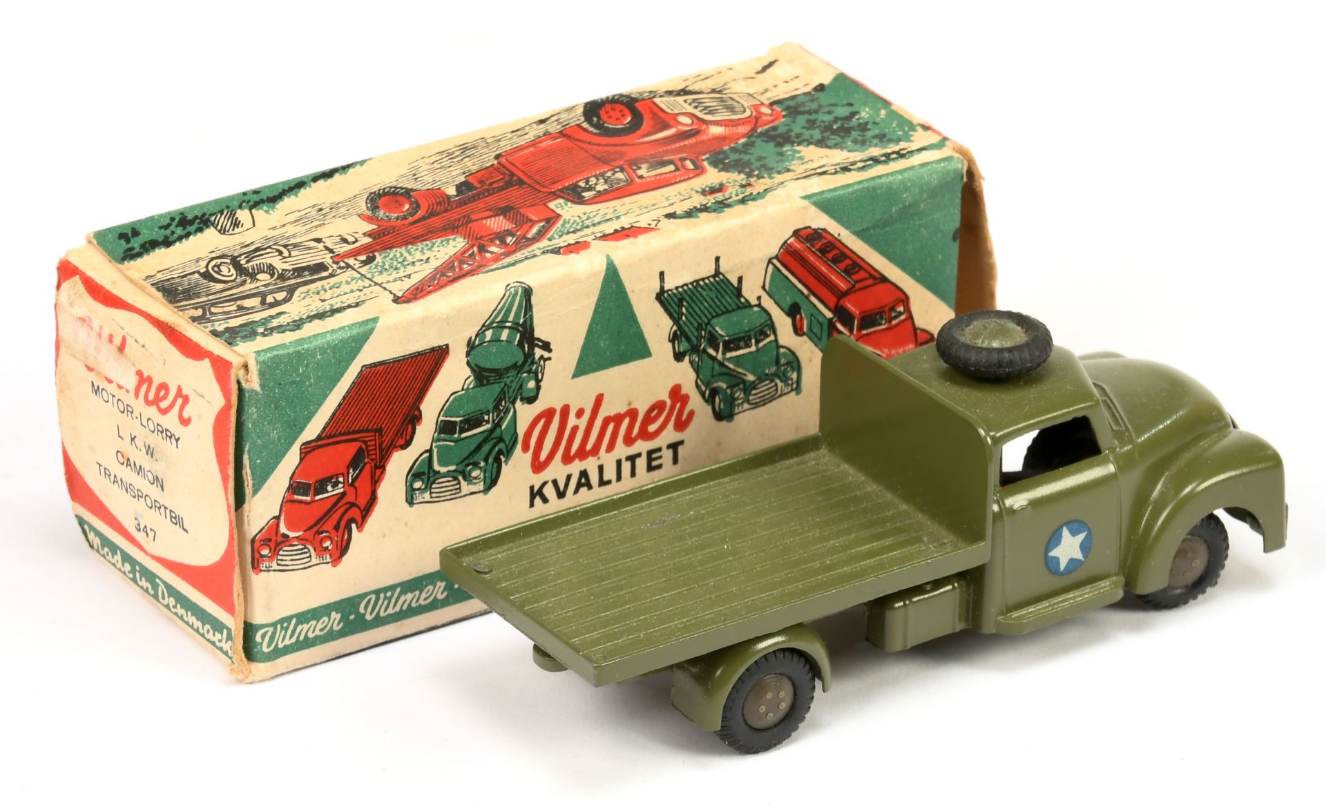 Vilmer  military 347  flat bed truck with spare wheel on roof - green including hubs - Image 2 of 2