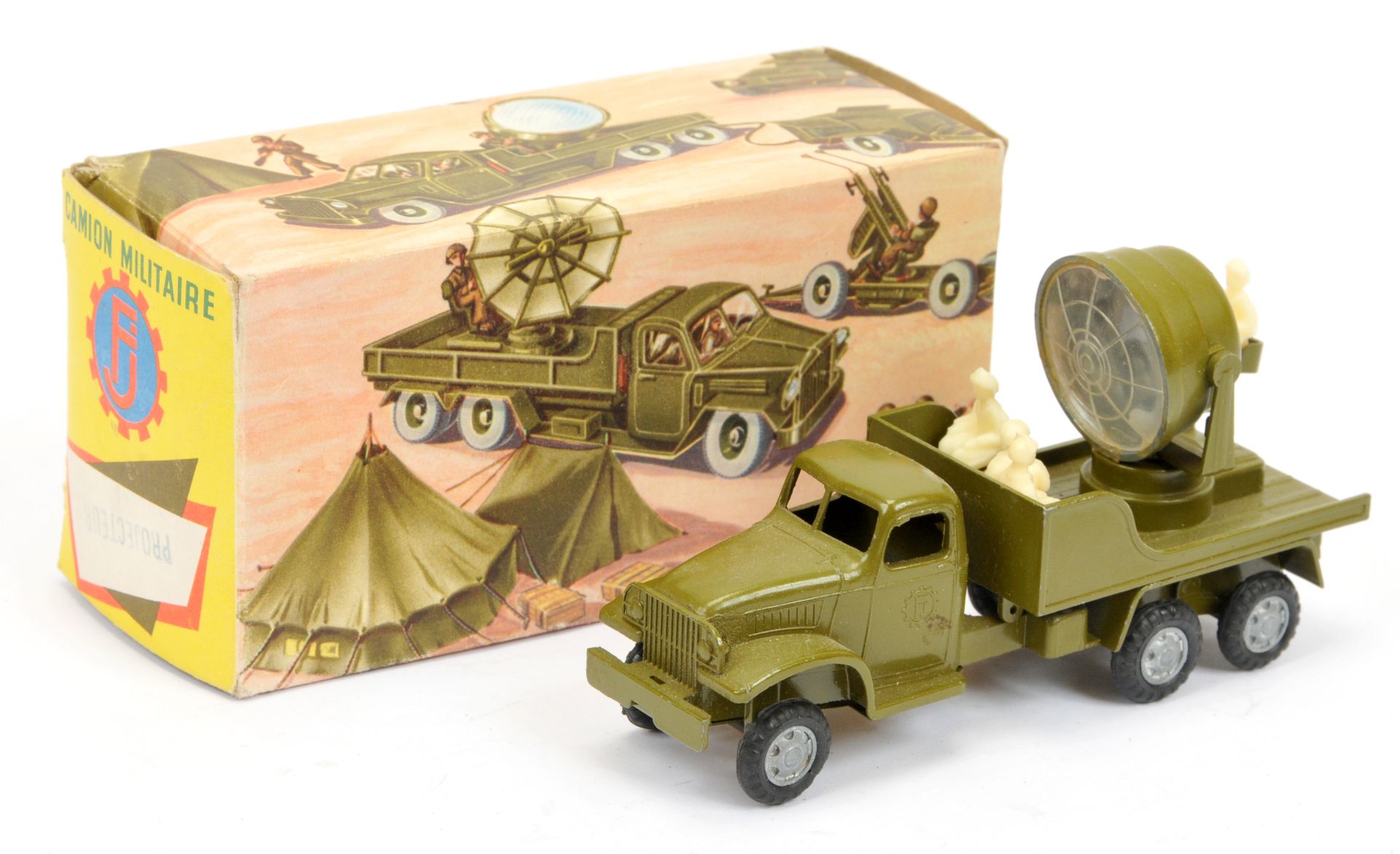 FJ military  GMC truck with searchlight  -olive green,  with plastic figures