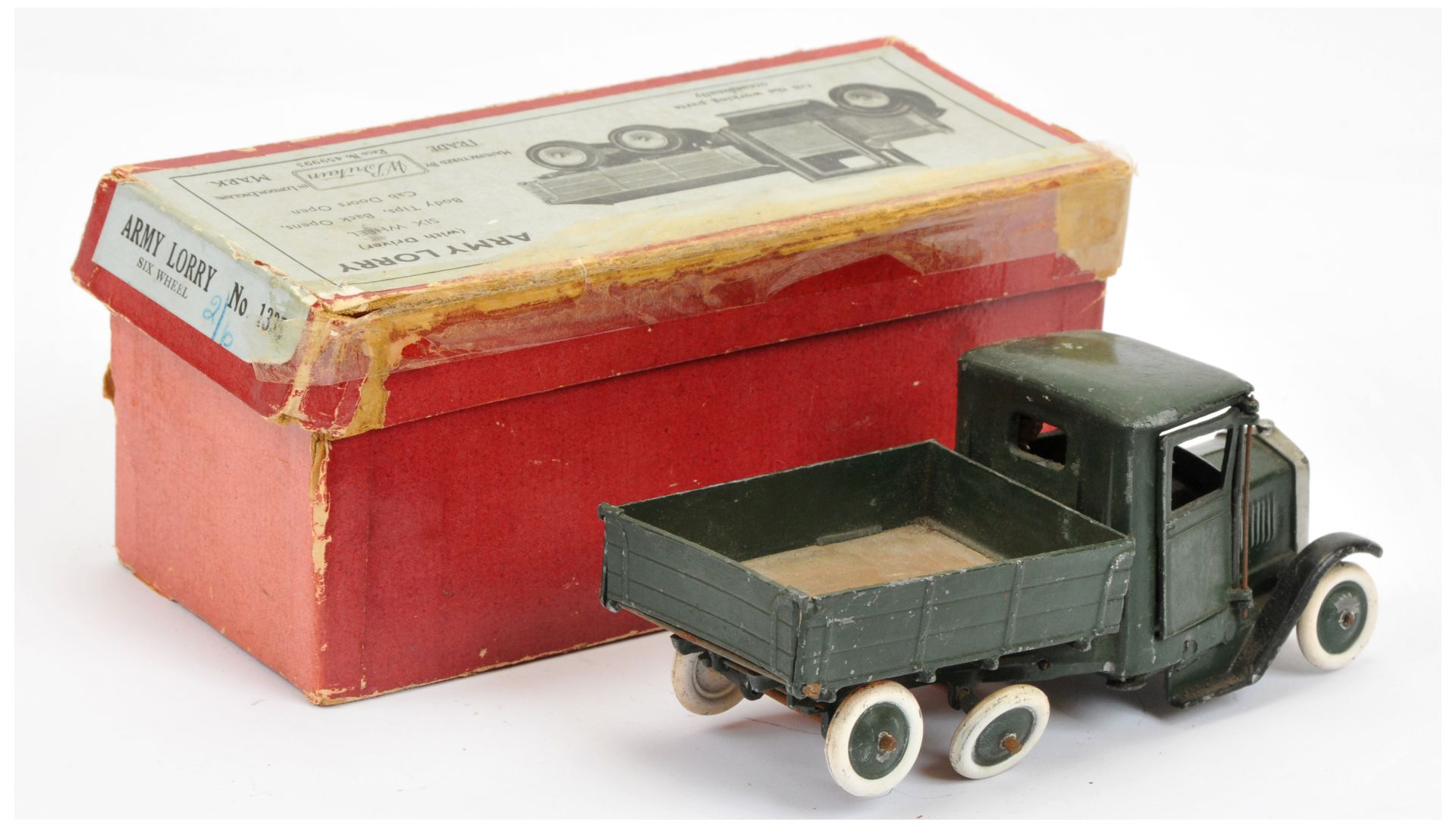 Britains 1335 Army 6 - Wheeled  Tipping Lorry -very dark green including hubs with  painted white... - Image 2 of 3
