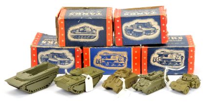 Authenticast diecast Military vehicles. group of 5 - (1)Us medium tank (2) , Us armoured car