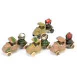 Tootsietoy group of 4 Mack trucks with searchlights - (1) Camouflage ta/green including light base