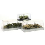 Nacoral (Spain) Military a group of 3 - (1) jeep with field gun and shells - green.