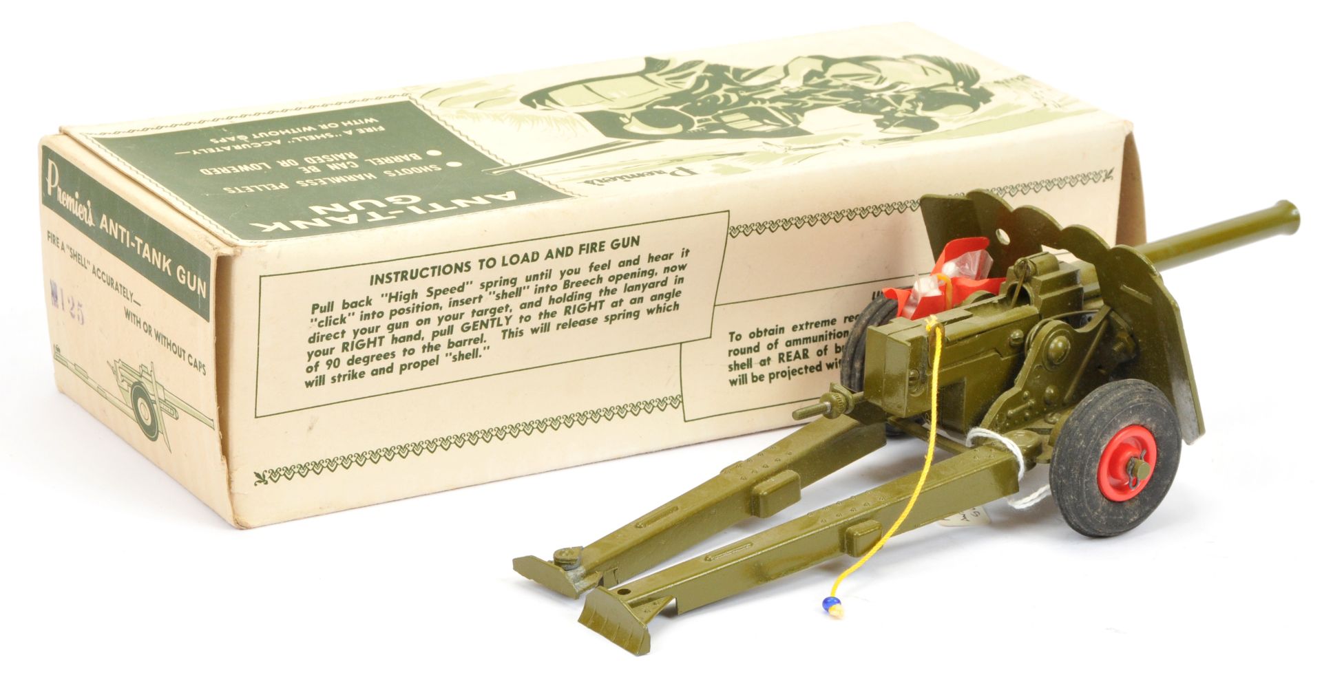 Premier (Japan) Anti-tank gun  - Military green with red plastic hubs, with some loose shells  - Image 2 of 2