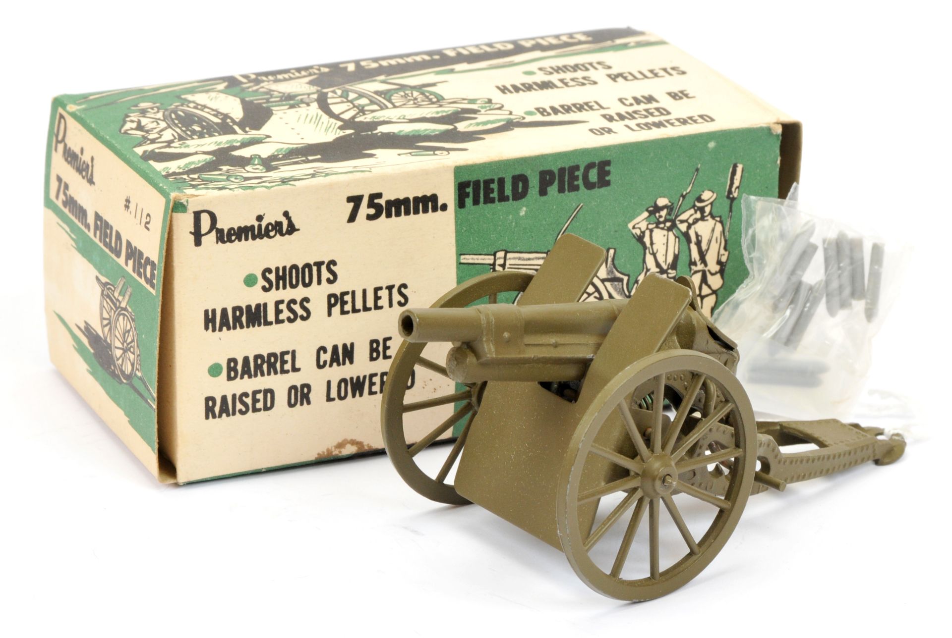 Premier (Japan) 75mm field gun  - dark olive green including wheels, with some loose shells 