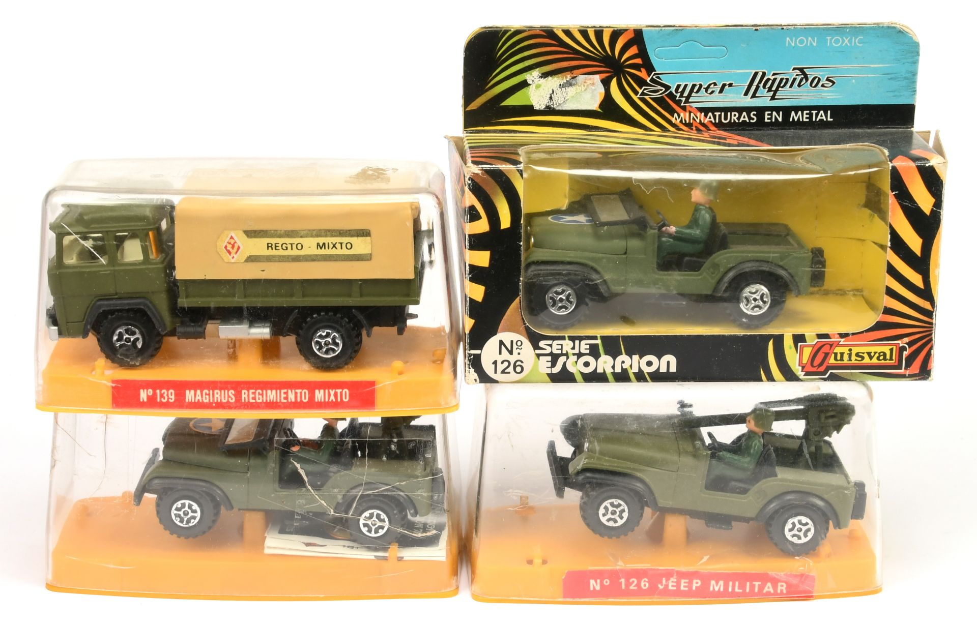 Guisval  military group of 4 - to include - 126 Jeep with canon, 139 covered truck plus others