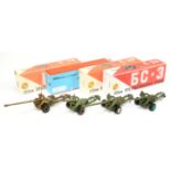 Russain made group of 4 (1/43rd) scale field guns  - (1) military green with brown hubs