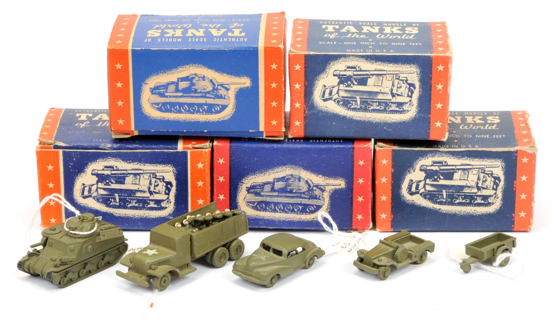 Authenticast diecast Military vehicles. group of 5 - (1) Troop Transporter (2) US Light tank , 