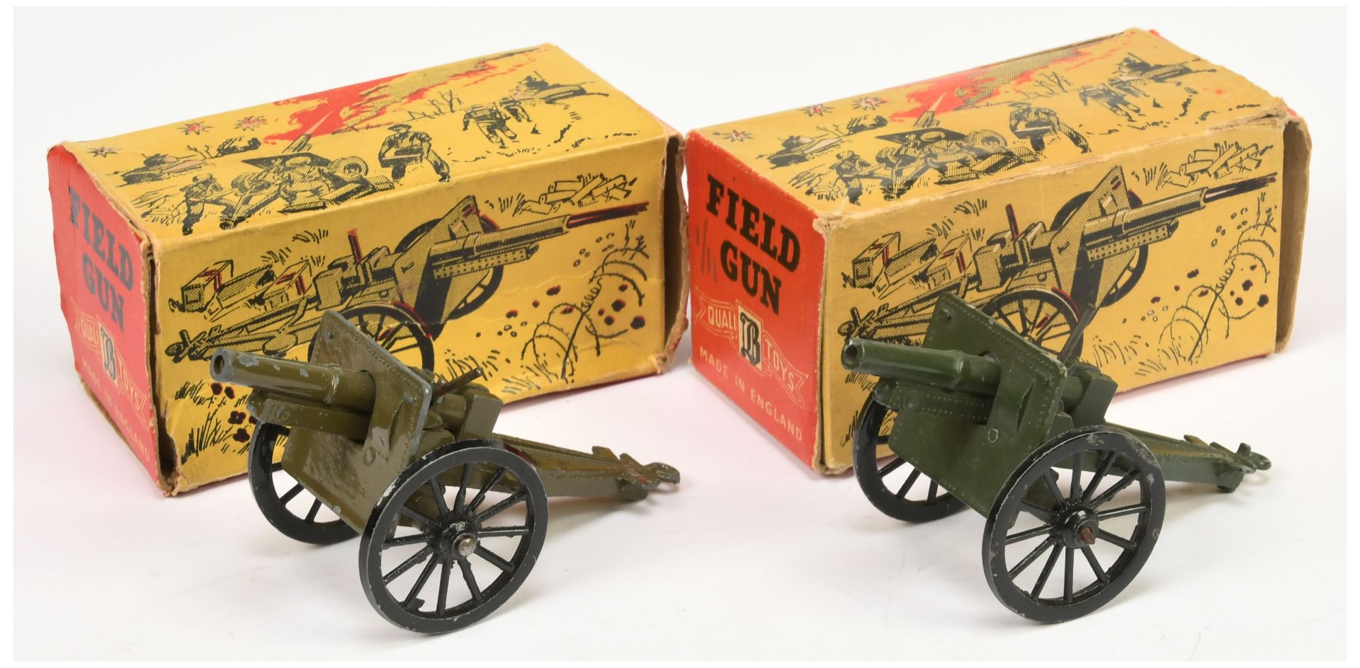 Benbros  Qualitoys Field gun  a pair (1) green and (2) same but olive green
